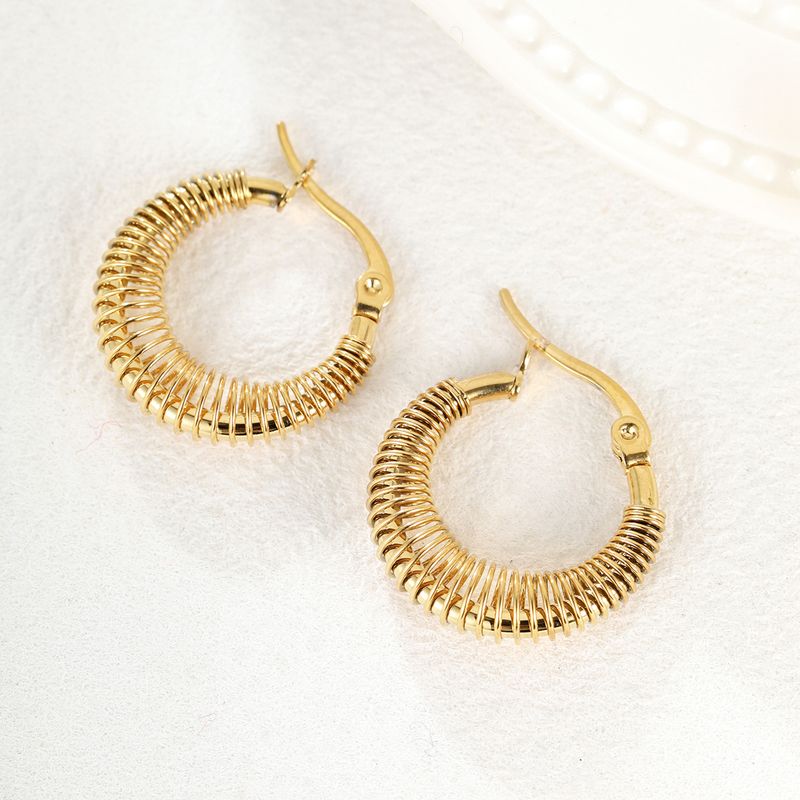 1 Pair Vintage Style Circle Plating Stainless Steel 18K Gold Plated Earrings