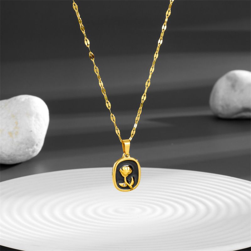 Titanium Steel 18K Gold Plated Casual Plating Flower Acrylic Pendant Necklace