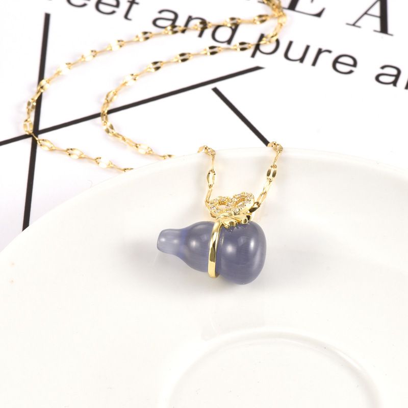 Classic Style Heart Shape Gourd Titanium Steel Enamel Inlay Rhinestones Opal Pendant Necklace