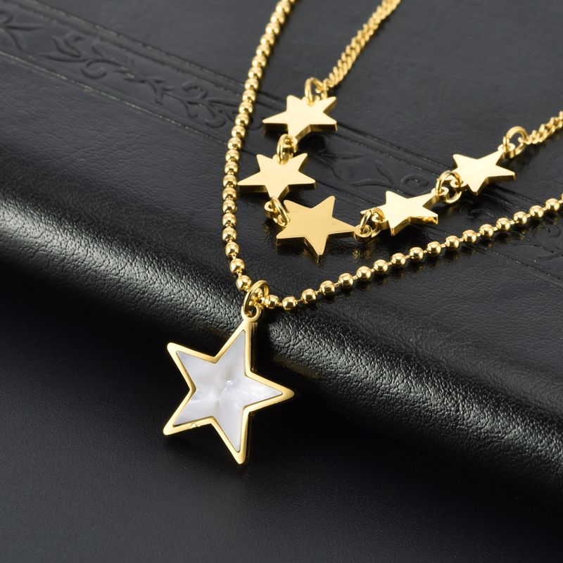 Acero Titanio Chapados en oro de 18k Ropa De Calle Enchapado Embutido Estrella Cascarón Collares En Capas
