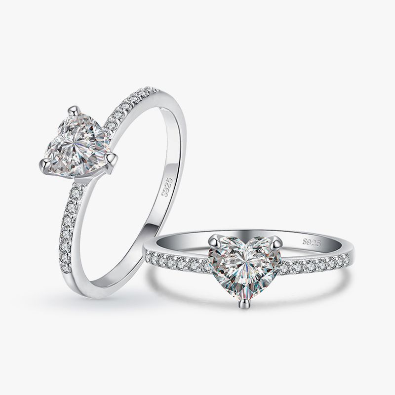 Ins Style Élégant En Forme De Coeur En Argent Sterling Creux Incrustation Zircon Plaqué Rhodium Anneaux