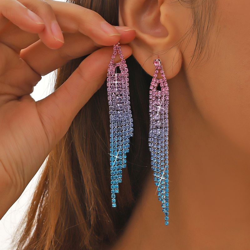 Elegant Exaggerated Shiny Geometric Rhinestone Tassel Women's Ear Studs