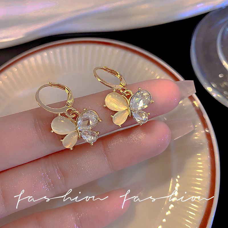 Simple Style Butterfly Alloy Inlay Opal Women's Drop Earrings
