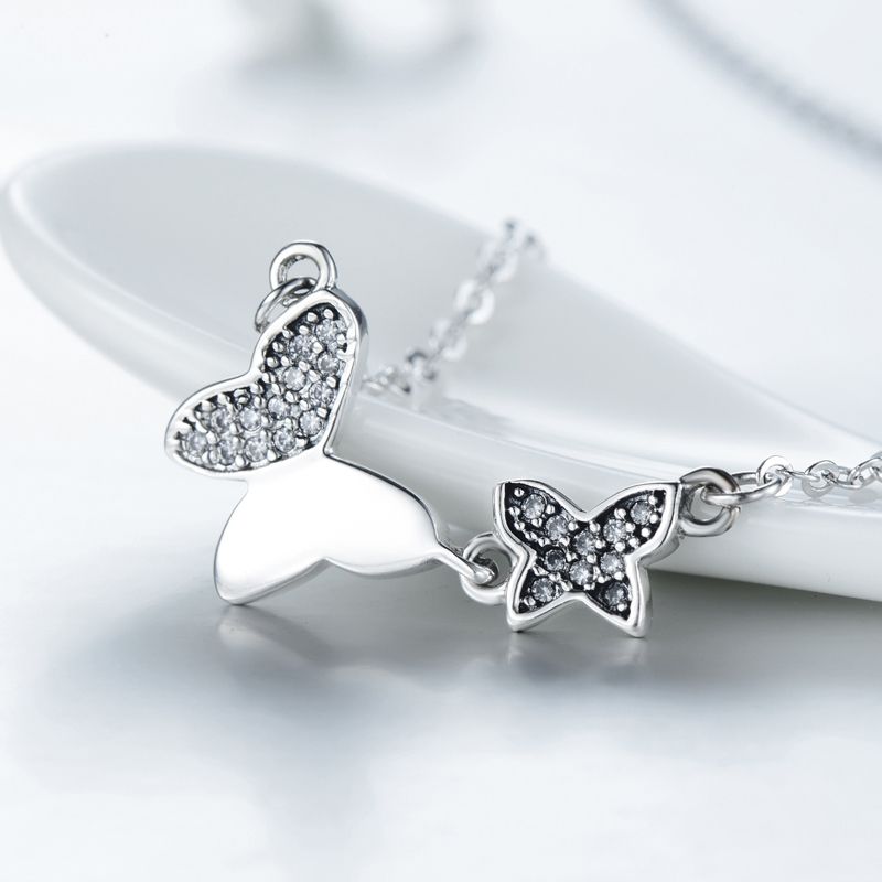 Sweet Butterfly Sterling Silver Plating Inlay Zircon Thai Silver Pendant Necklace