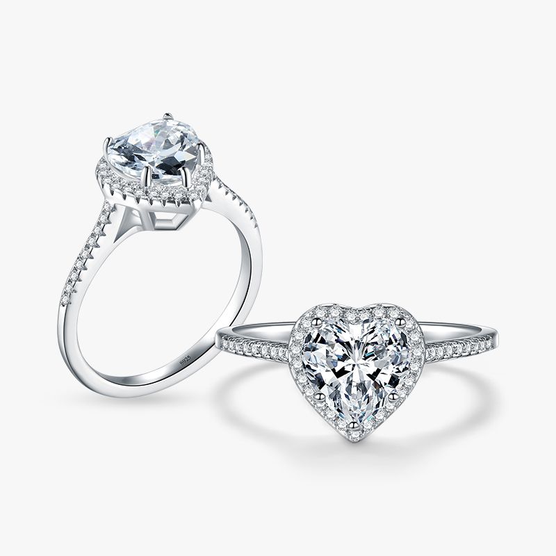 Élégant Romantique En Forme De Coeur En Argent Sterling Rhodium Plaqué Zircon Anneaux En Vrac