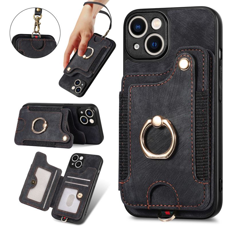 Vintage Style Solid Color Pu Leather    Phone Cases