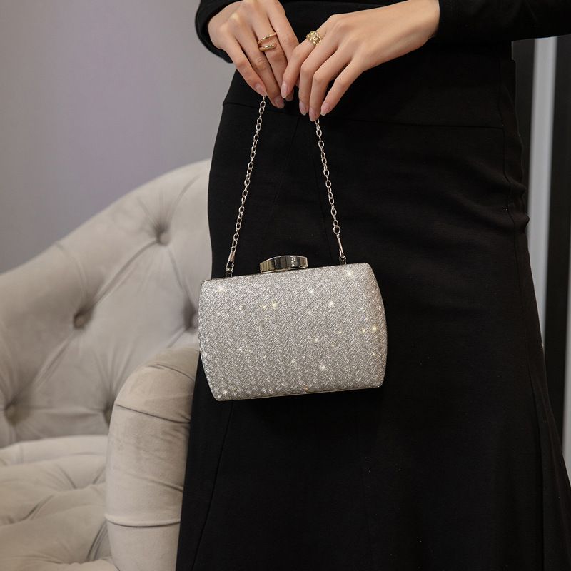 Silver Pvc Solid Color Square Clutch Evening Bag