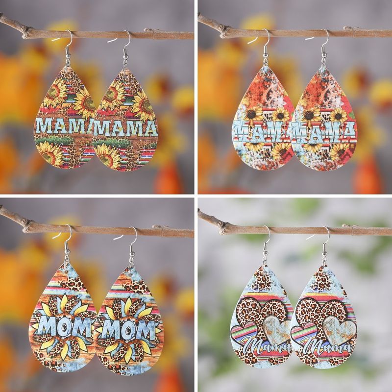 Mama Simple Style Water Droplets Pu Leather Patchwork Mother's Day Women's Drop Earrings