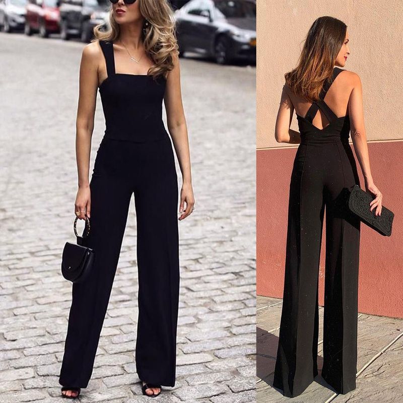 Women's Daily Sexy Simple Style Solid Color Full Length Backless Jumpsuits