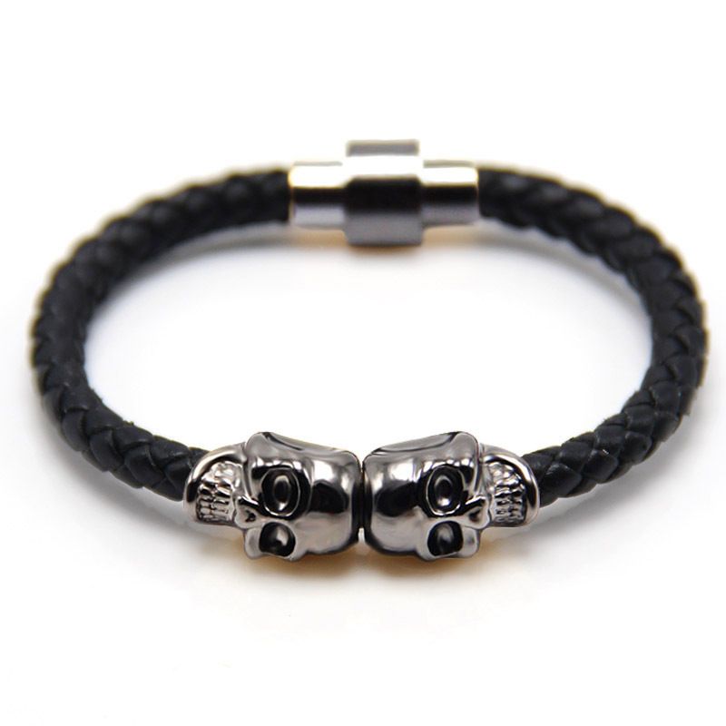 Punk Estilo De Moda Cráneo Cuero Sintético Enchapado Hombres Pulsera