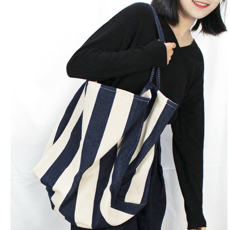 Women's Vintage Style Stripe Canvas Shopping Bags