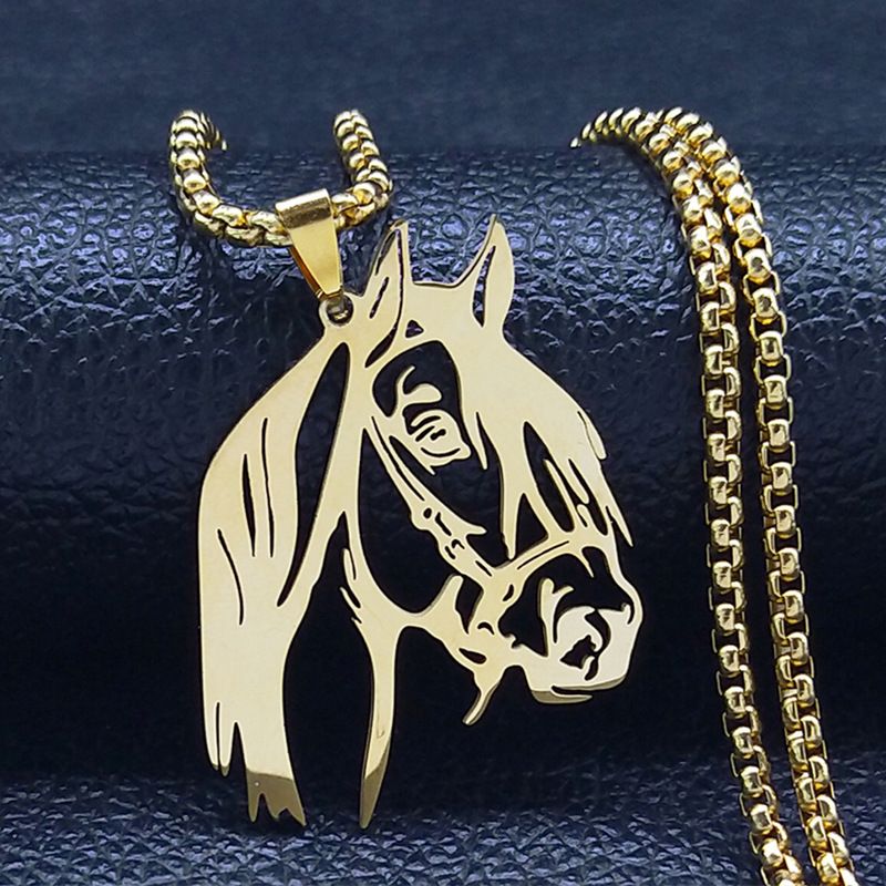 Hip-Hop Cool Style Horse 304 Stainless Steel Hollow Out Gold Plated Unisex Pendant Necklace