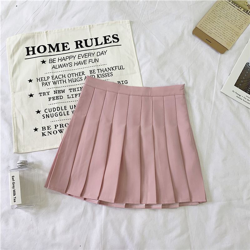 Summer Spring Autumn Casual Preppy Style Solid Color Chiffon Above Knee Skirts