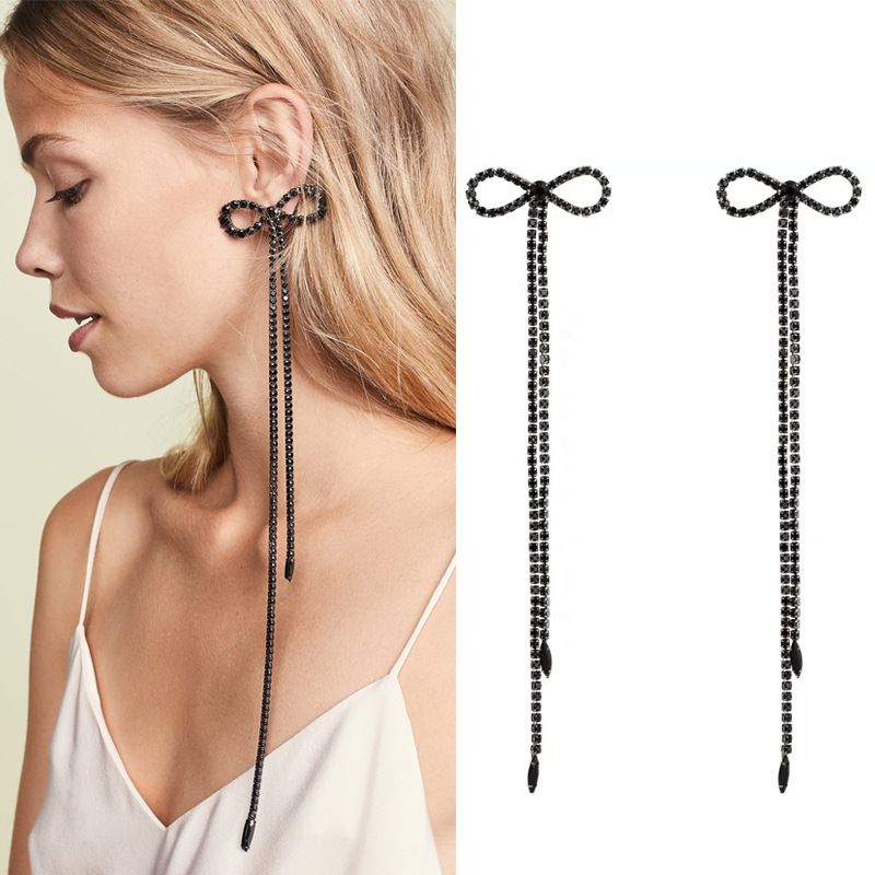 Glam Bow Knot Alloy Inlay Rhinestones Women's Drop Earrings