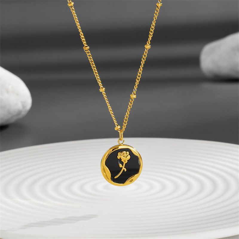 Titanium Steel 18K Gold Plated Elegant Plating Flower Acrylic Pendant Necklace