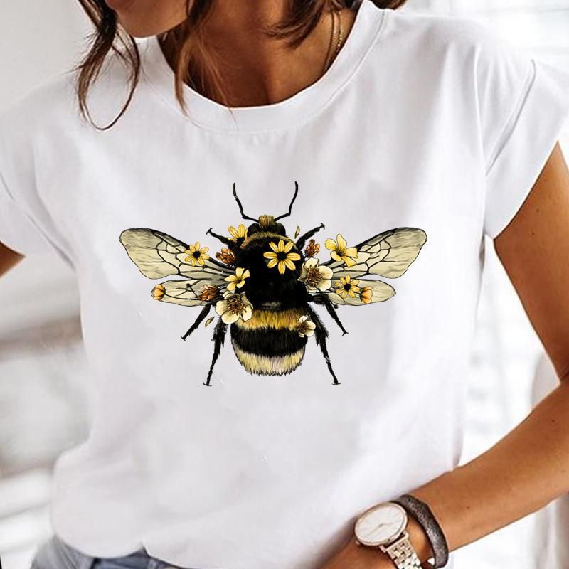Women's T-shirt Short Sleeve T-shirts Printing Casual Flower Bee