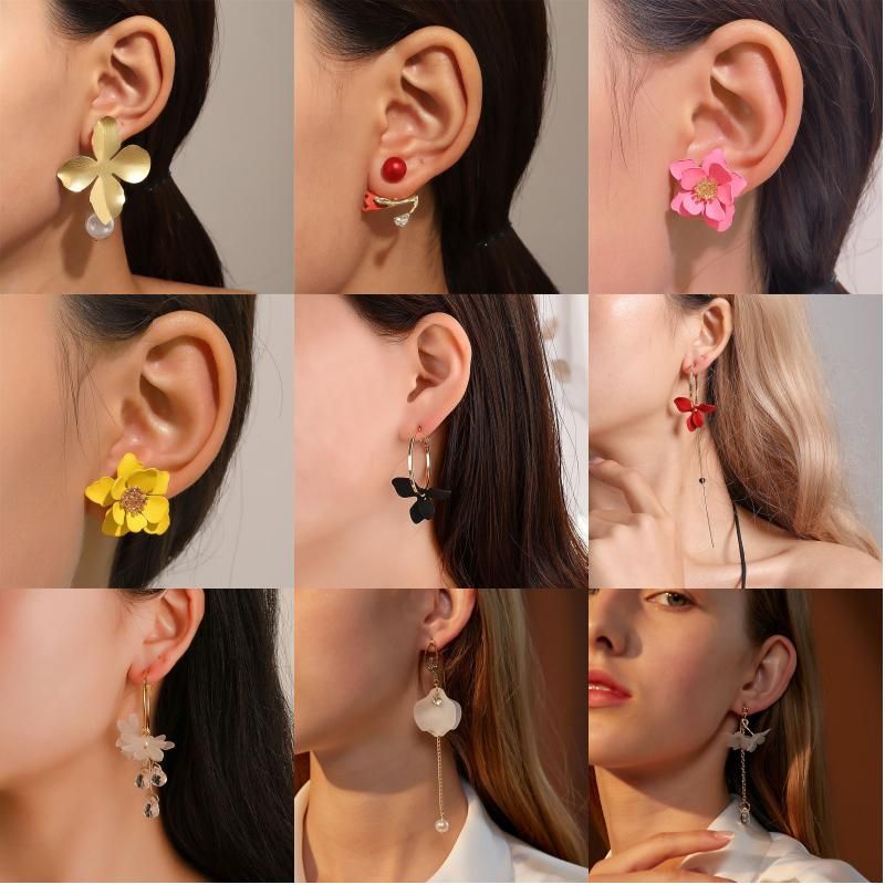 Exaggerated Modern Style Flower Metal Copper Plating Inlay Acrylic Crystal Pearl 18k Gold Plated Gold Plated Silver Plated Women's Drop Earrings Ear Studs