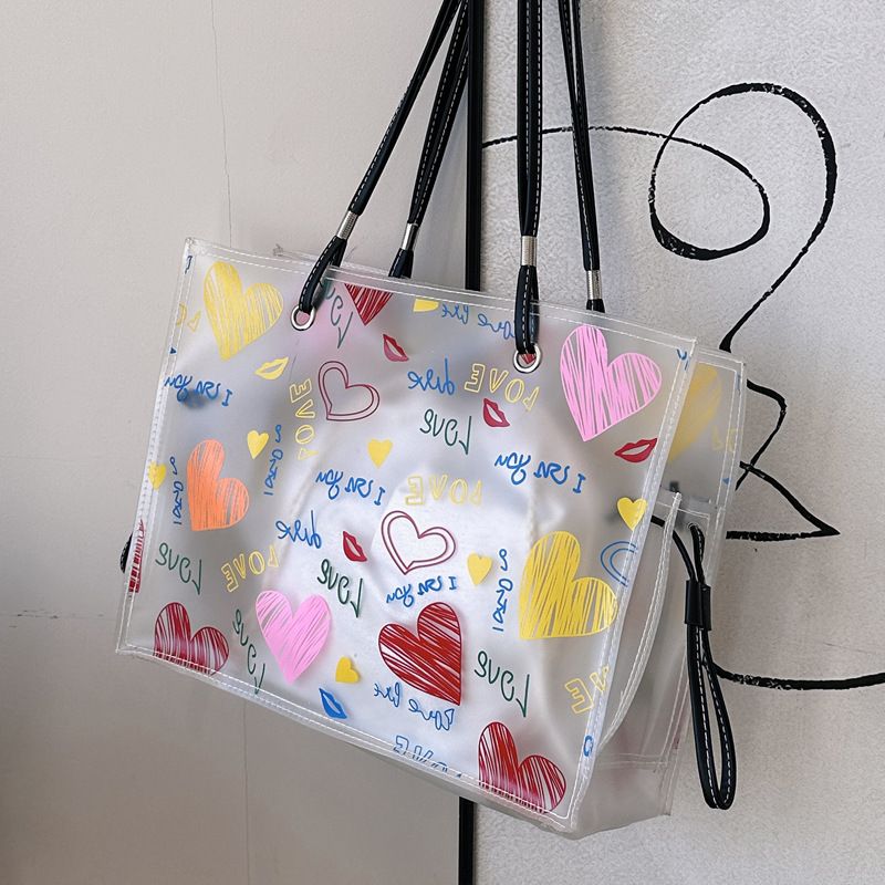 Women's Cute Heart Shape Pvc Shopping Bags