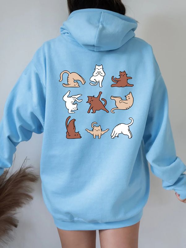 Women's Hoodie Long Sleeve Hoodies & Sweatshirts Printing Pocket Simple Style Cartoon Cat