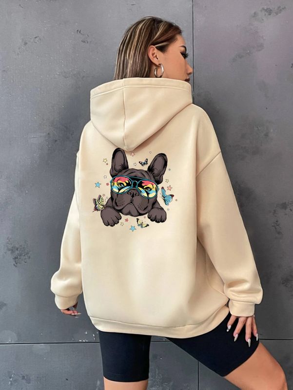 Women's Hoodie Long Sleeve Hoodies & Sweatshirts Printing Pocket Simple Style Cartoon Dog Butterfly