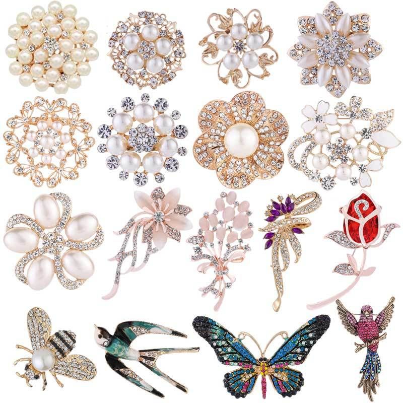 Élégant Fleur Papillon Oiseau Alliage Incruster Perles Artificielles Strass Femmes Broches