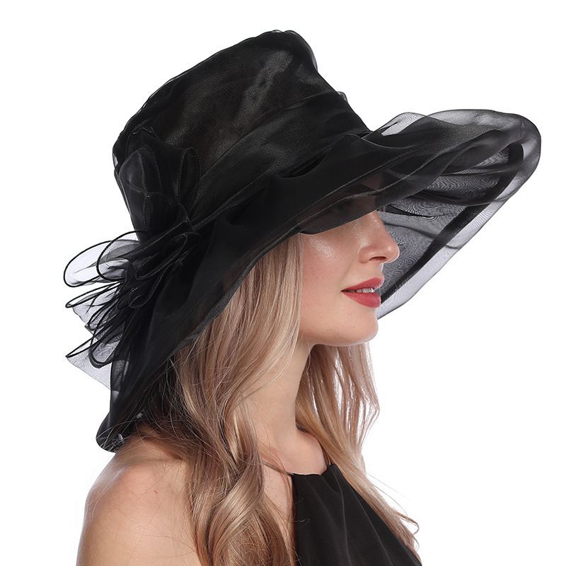 Frau Elegant Einfarbig Blumen Breite Traufen Fedora-hut