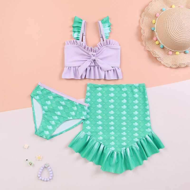 New Girls' Two-piece Swimsuit Fish Scale Skirt Swing Three-piece Baby Girl Swimsuit Comfortable High Elastic High Quality Swimsuit