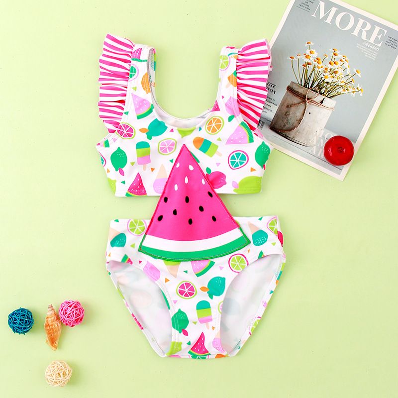 New Girl's Swimsuit One-piece Embroidered Flounced Children's Swimwear Baby Girl High Quality Comfortable High Elastic Swimsuit