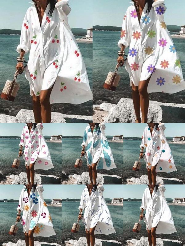 Women's Shirt Dress Casual Turndown Printing Long Sleeve Flower Above Knee Outdoor