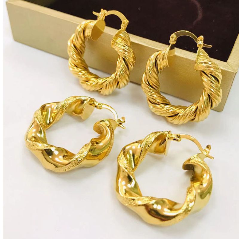 1 Paar Ins-stil Twist Kupfer Überzug 18 Karat Vergoldet Ohrringe