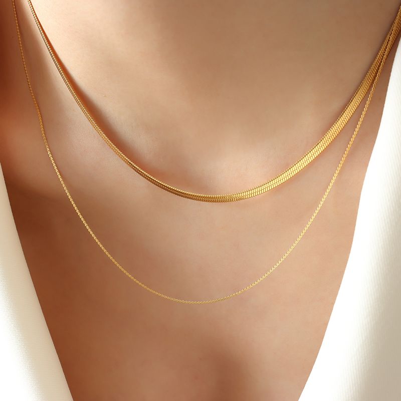 Hip-hop Cool Style Solid Color Titanium Steel Plating 18k Gold Plated Layered Necklaces