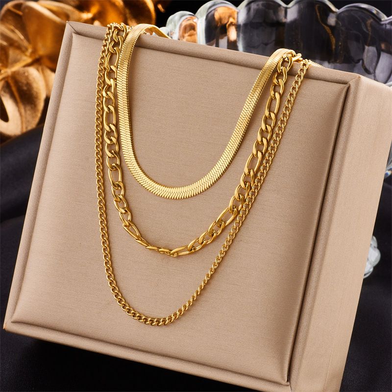 304 Stainless Steel 18K Gold Plated Casual Hip-Hop Plating Solid Color Layered Necklaces