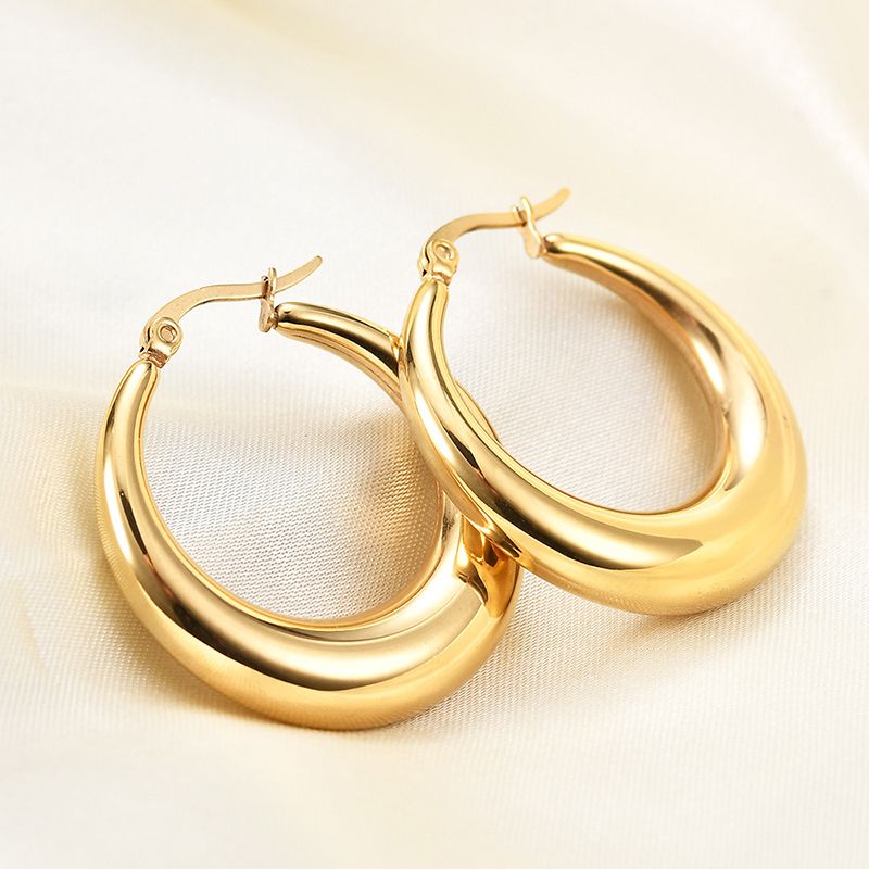 1 Pair Simple Style Round Plating Stainless Steel Titanium Steel 18k Gold Plated Hoop Earrings