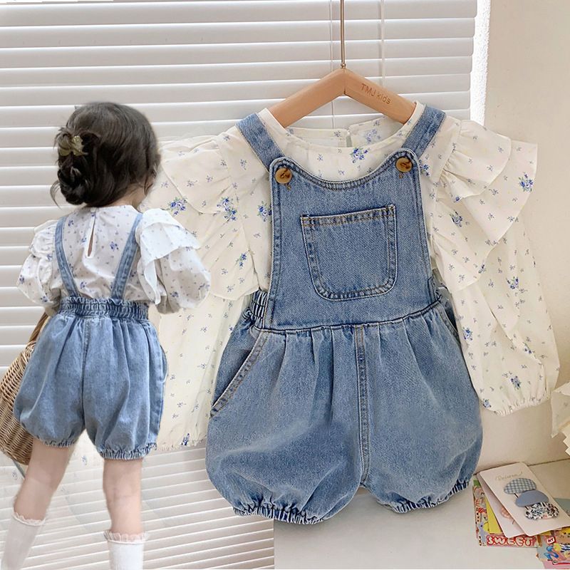 Cute Flower Cotton Spandex Polyester Girls Clothing Sets