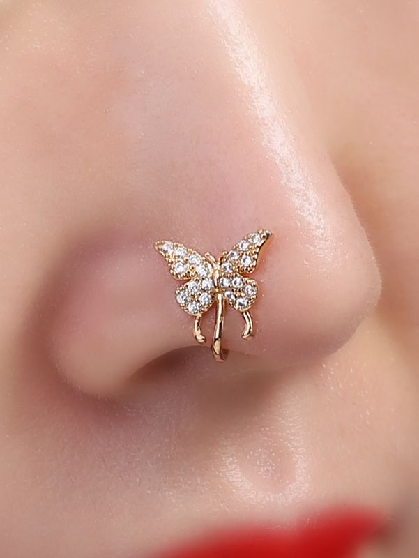 Simple Style Butterfly Copper Inlay Zircon Gold Plated Nose Ring