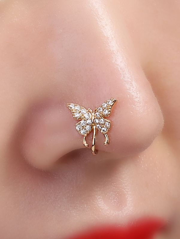 Style Simple Papillon Le Cuivre Incruster Zircon Plaqué Or Piercing Au Nez