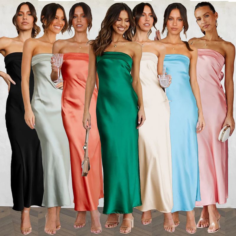 Women's A-line Skirt Elegant Boat Neck Zipper Sleeveless Solid Color Maxi Long Dress Banquet