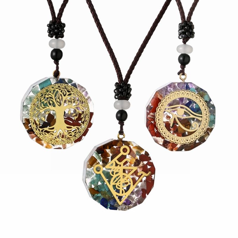 Wholesale Jewelry Casual Ethnic Style Tree Stainless Steel Resin Pendant Necklace Long Necklace