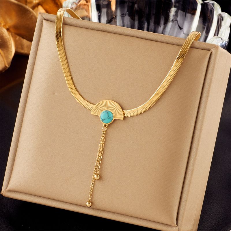 304 Stainless Steel 18K Gold Plated Retro Plating Inlay Sector Resin Necklace