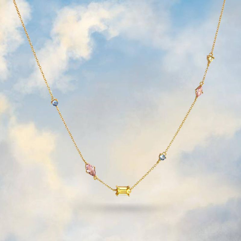 Rostfreier Stahl Glas Vergoldet Retro Strassenmode Überzug Inlay Irregulär Geometrisch Zirkon Halskette Mit Anhänger Lange Halskette