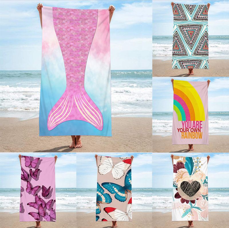 Casual Letter Heart Shape Mermaid Beach Towels