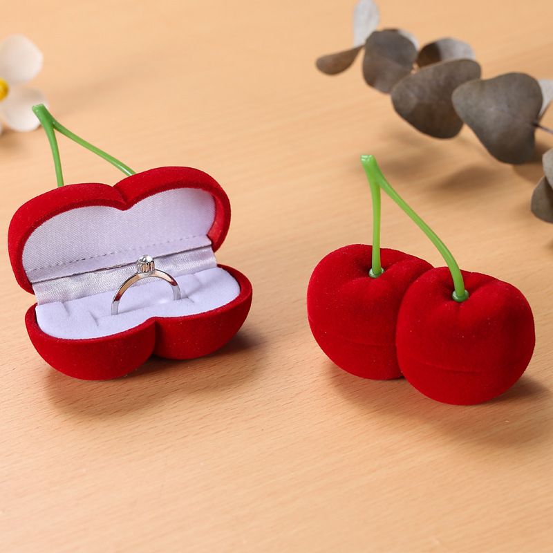 Cute Sweet Cherry Velvet Jewelry Boxes