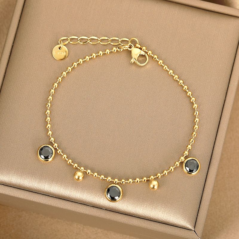 Simple Style Round Stainless Steel Plating Inlay Zircon Bracelets