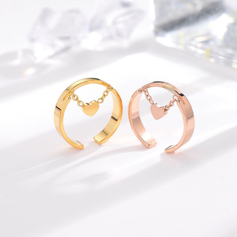 Titanium Steel 18K Gold Plated Simple Style Plating Heart Shape Titanium Steel Open Ring