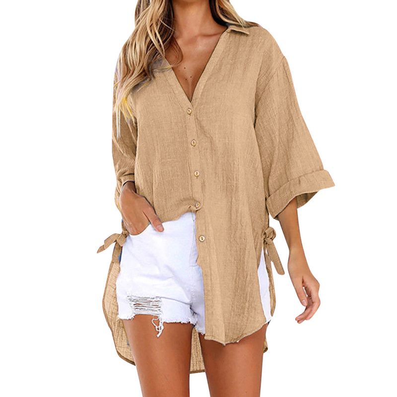 Women's Cardigan Blouse 3/4 Length Sleeve Blouses Button Casual Vacation Tropical Solid Color