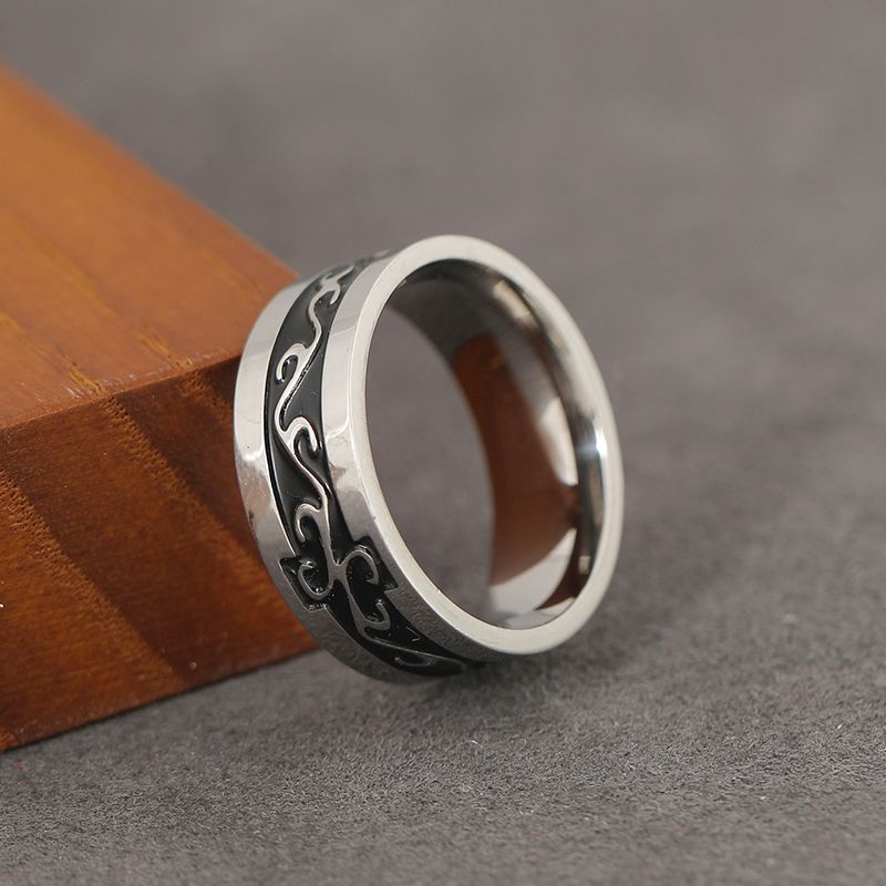 Retro Punk Round Stainless Steel Men's Wide Band Ring