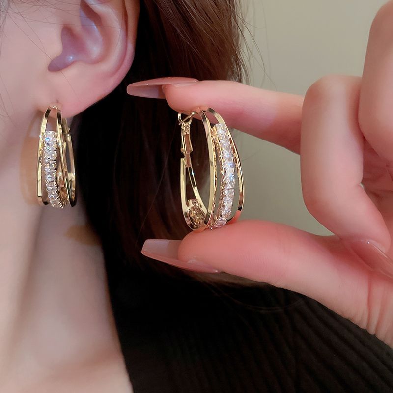 Modern Style Round Alloy Inlay Zircon Women's Hoop Earrings