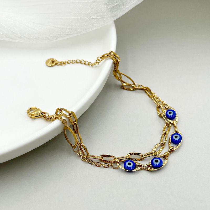 Wholesale Jewelry Modern Style Simple Style Devil'S Eye 304 Stainless Steel 14K Gold Plated Enamel Plating Bracelets