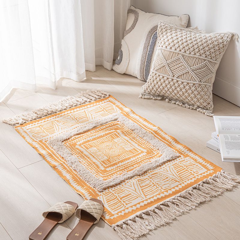 Simple Nordic Style Cotton Linen Tassel Bedroom Rug