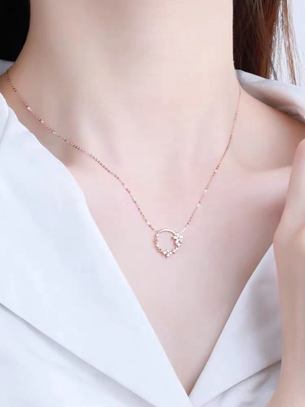 Elegant Korean Style Flower Sterling Silver Plating Inlay Zircon 14k Gold Plated Pendant Necklace